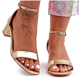 Leather Sandals On Heels Plain Gold Inspire Me! golden