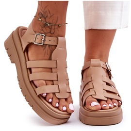 Leather Flat Sandals With Beige Diosa Stripes