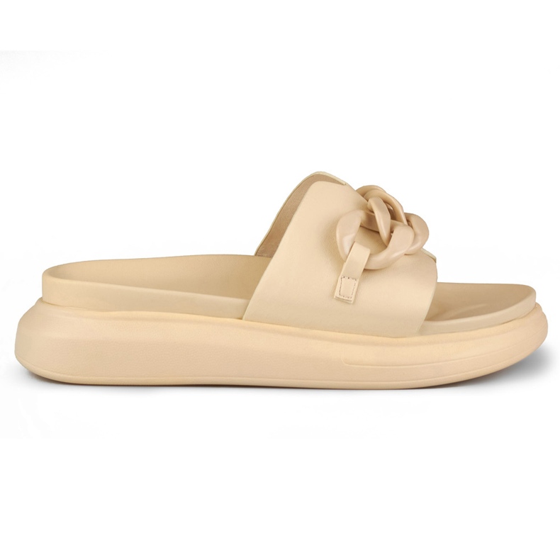 La.Fi Beige sliders with a chain