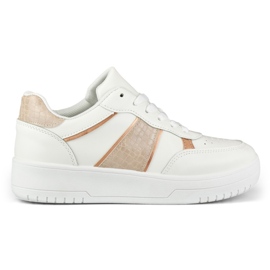 White sports shoes with beige accessories White sports shoes with beige accessories
