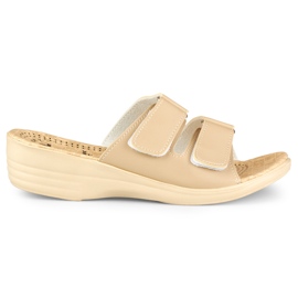 Comfortable women's slippers with velcro beige