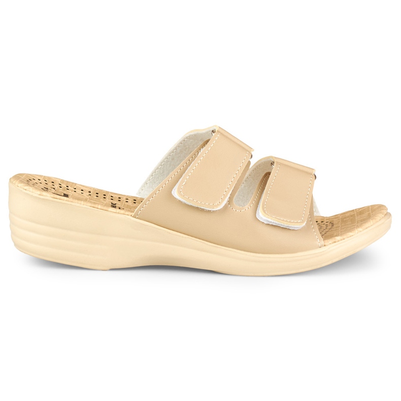 Comfortable women's slippers with velcro beige