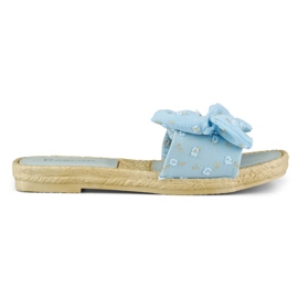 Blue women's slippers with a bow