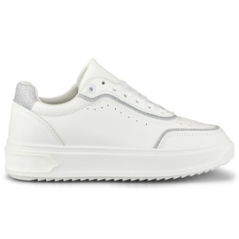 White sneakers with silver accessories