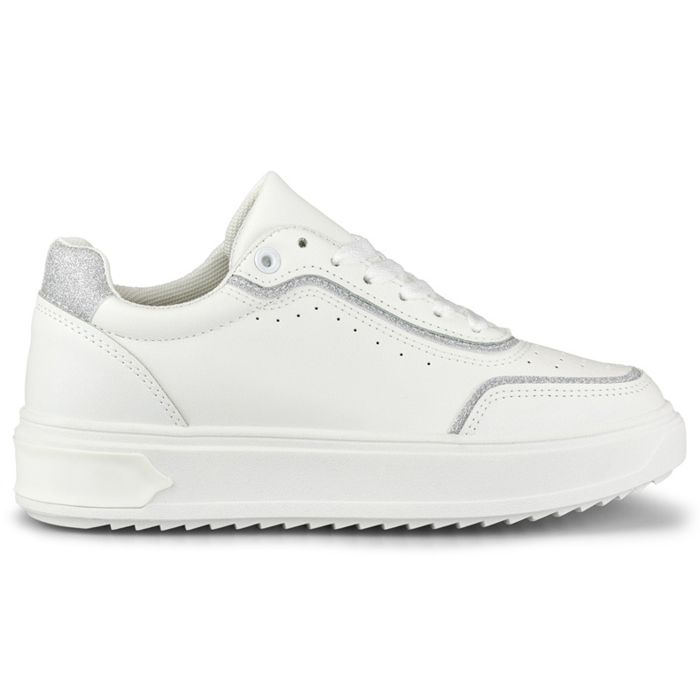 White sneakers with silver accessories
