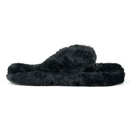 Furry black flip-flops