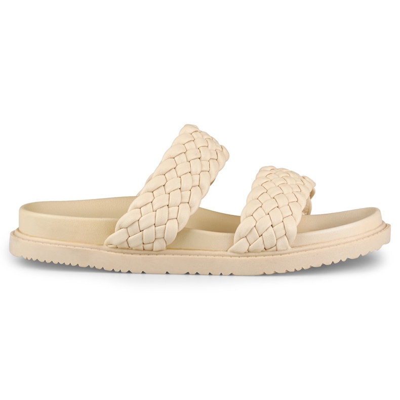 Women's beige woven slippers