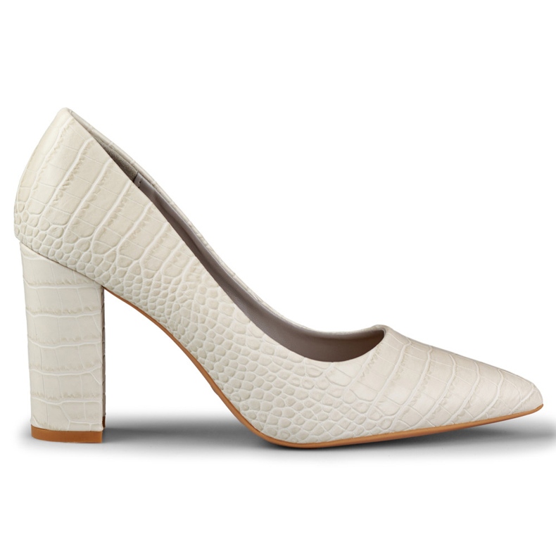 Bright pumps on a post made of eco-leather grey