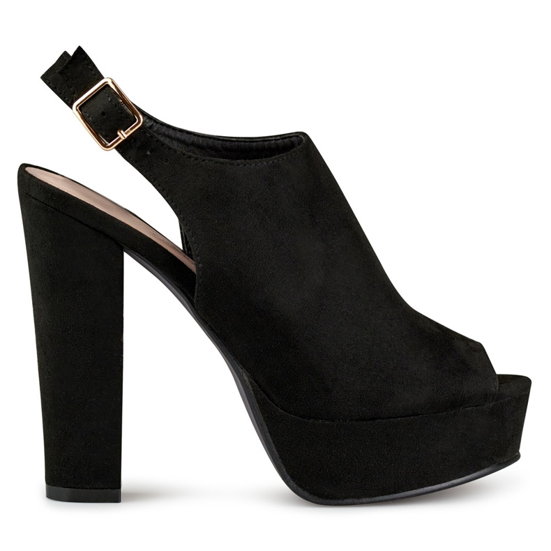 Black high heel sandals with open toe and heel