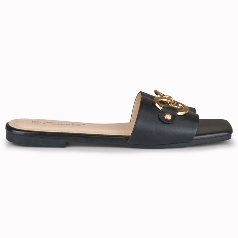 Black women's slippers with gold Hensi decoration Black women's slippers with gold Hensi decoration