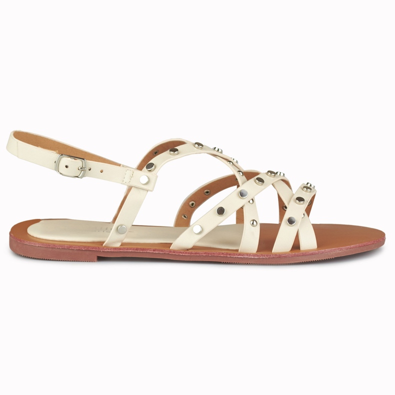 Ladies' beige sandals with metal decorations