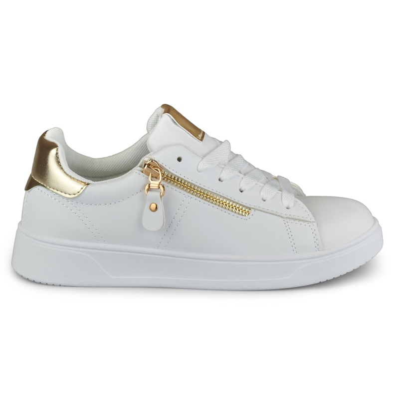 Women's sports shoes with a golden zipper white