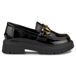 Lacquered black women's loafers with decoration