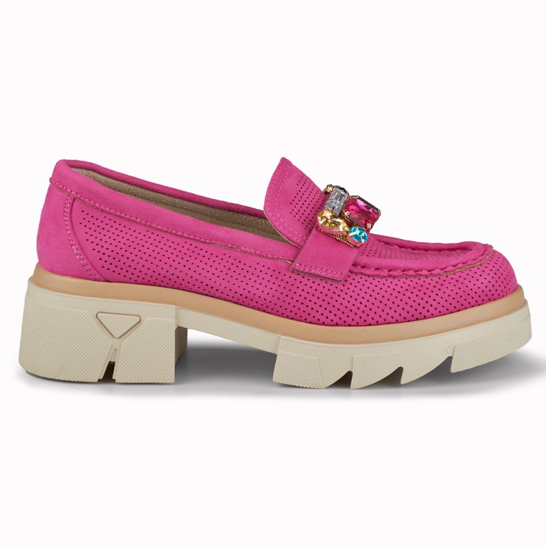 Pink loafers with decorative stones