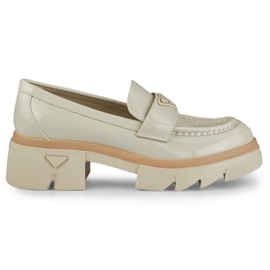 Lacquered beige fashionable women's loafers