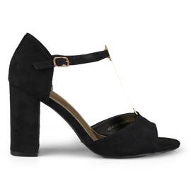 Elegant high heel sandals with gold decoration black