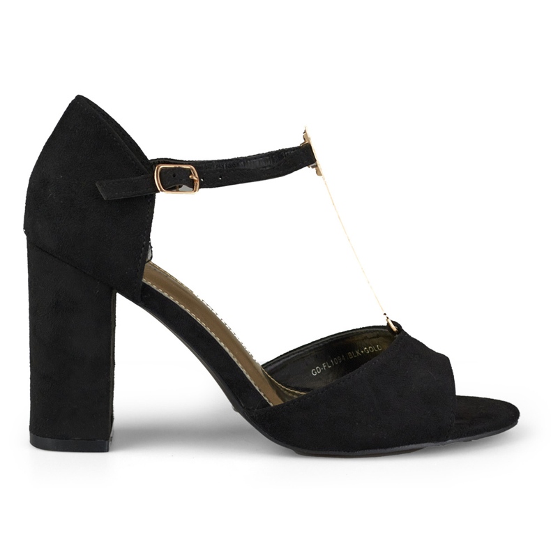Elegant high heel sandals with gold decoration black