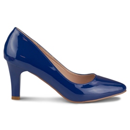 Lacquered navy blue heels with a leather insert