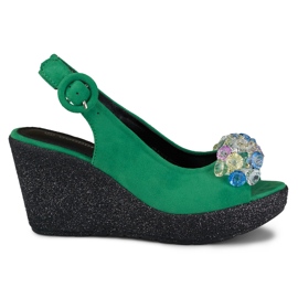 Green wedge sandals with beads