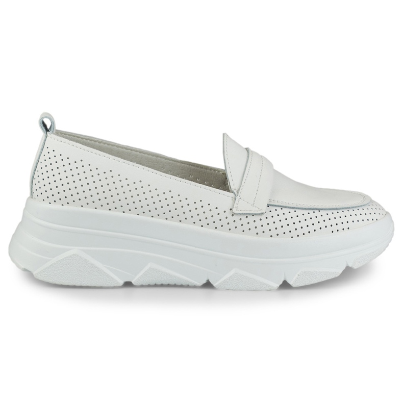 Comfortable openwork white shoes made of natural leather