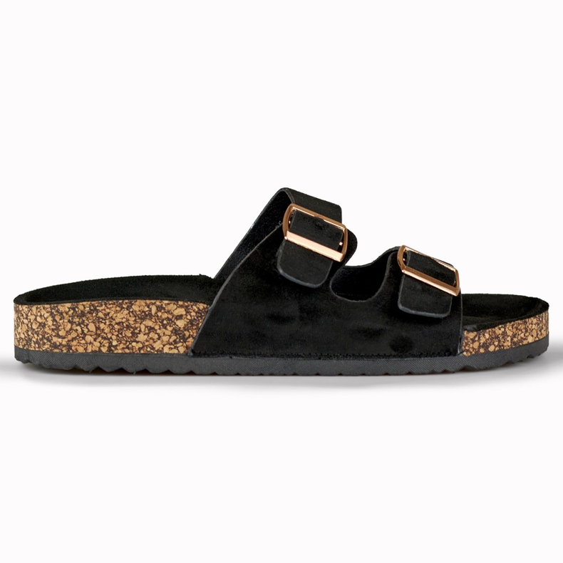 Black flip flops on a cork sole