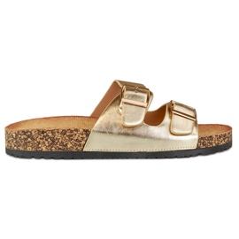 Gold flip flops on a cork sole golden Gold flip flops on a cork sole golden
