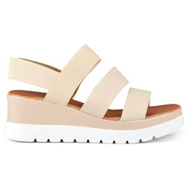 Beige elastic low platform sandals