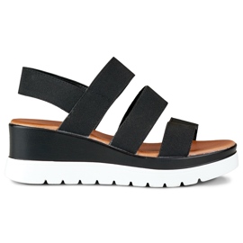 Black elastic low platform sandals