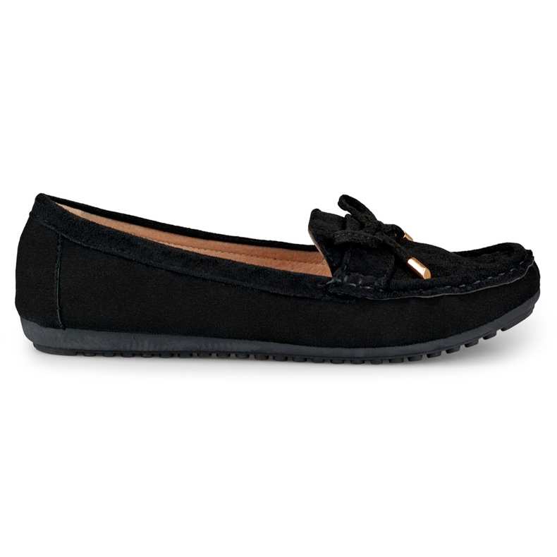 Black comfortable loafers with a bow
