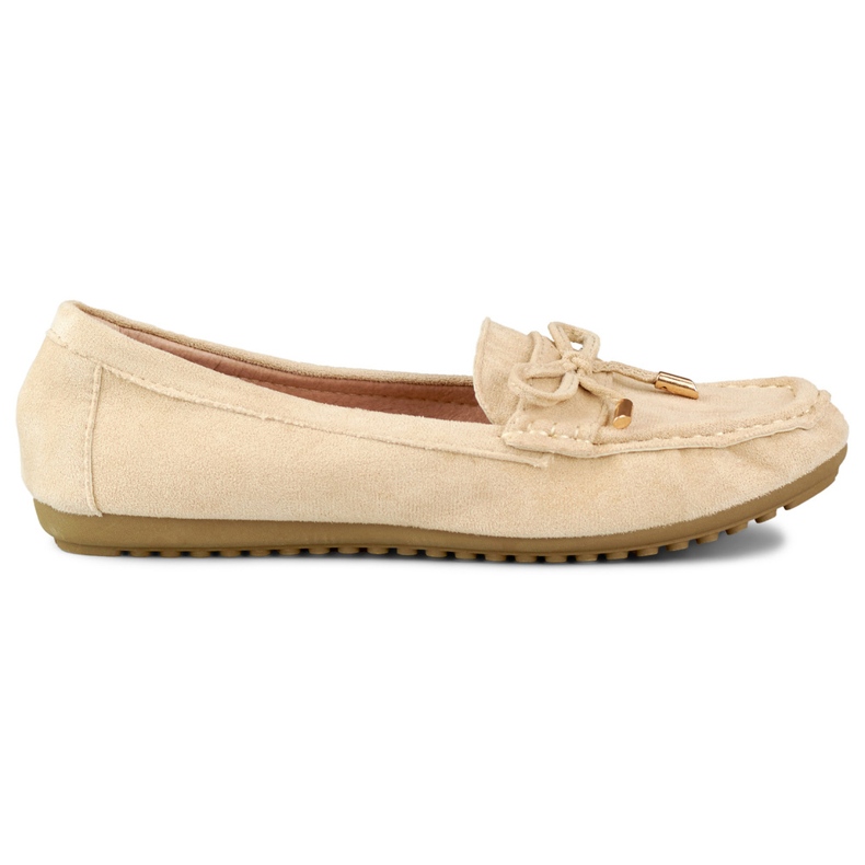 Beige comfortable loafers with a bow