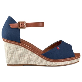 Women's navy blue wedge sandals from Tomm