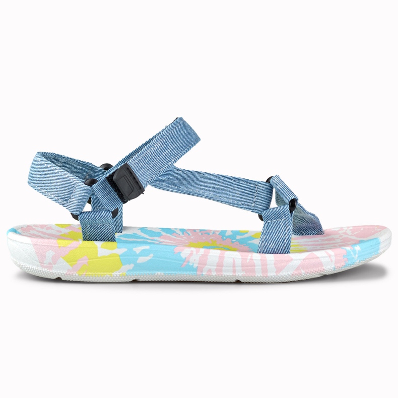 Women's sports denim sandals with velcro blue