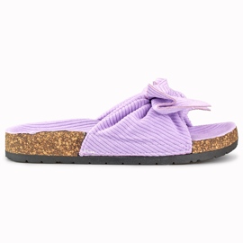 Classic suede purple women's slippers with a bow