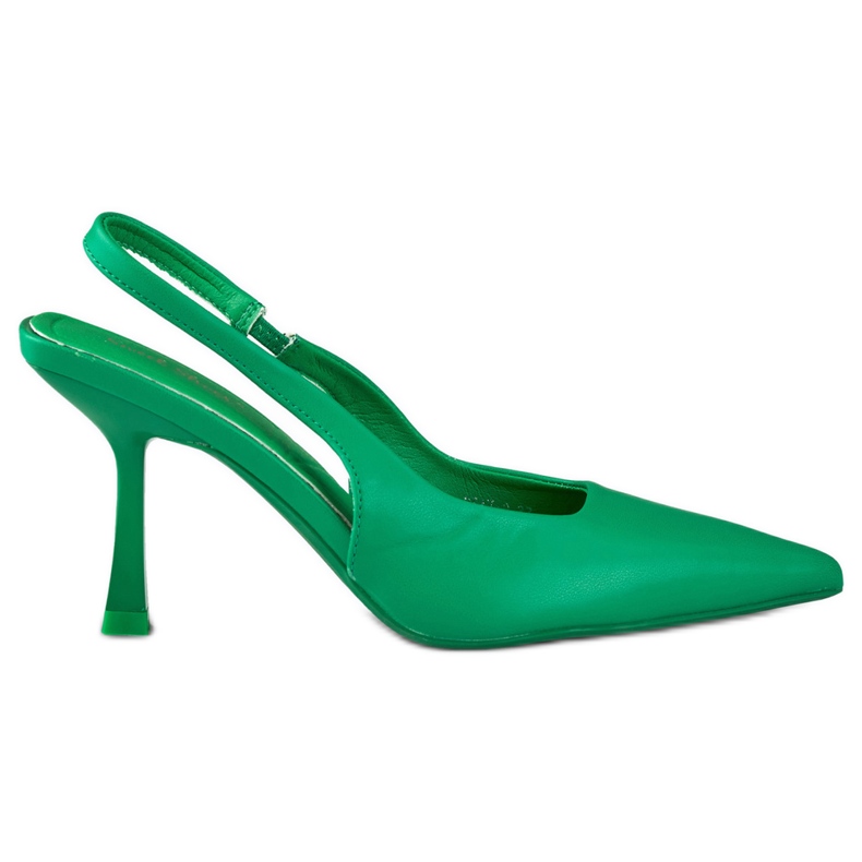 Green pumps with an open heel