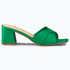 Women's green slippers on a low heel