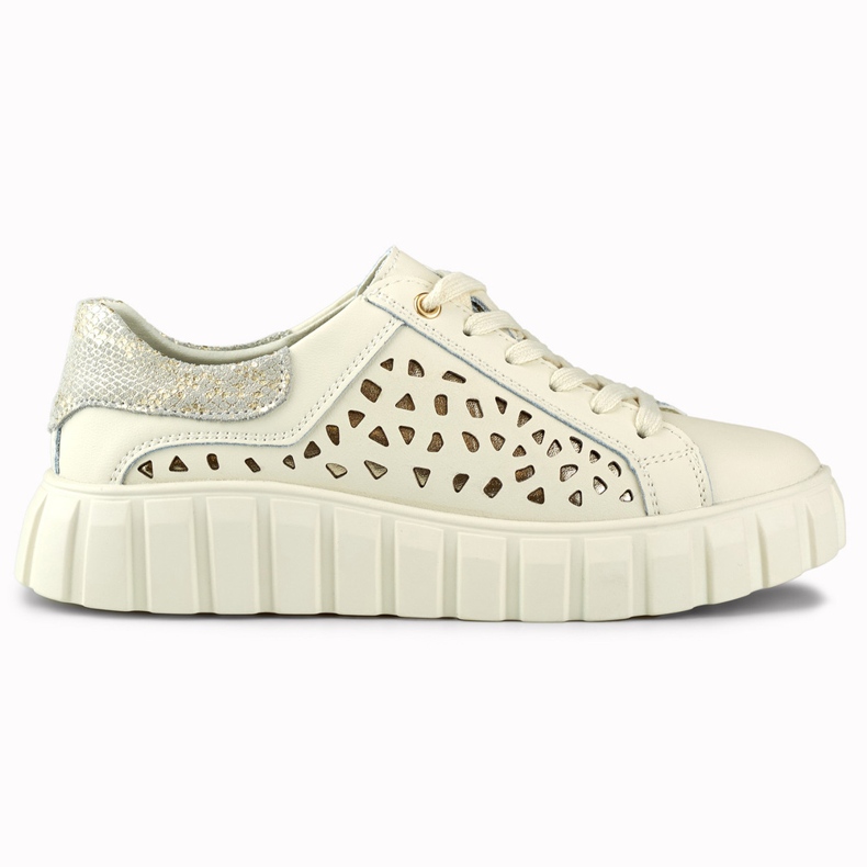Women's beige sports shoes made of genuine leather