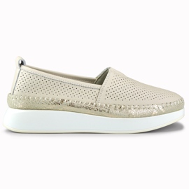 Women's beige openwork leather shoes