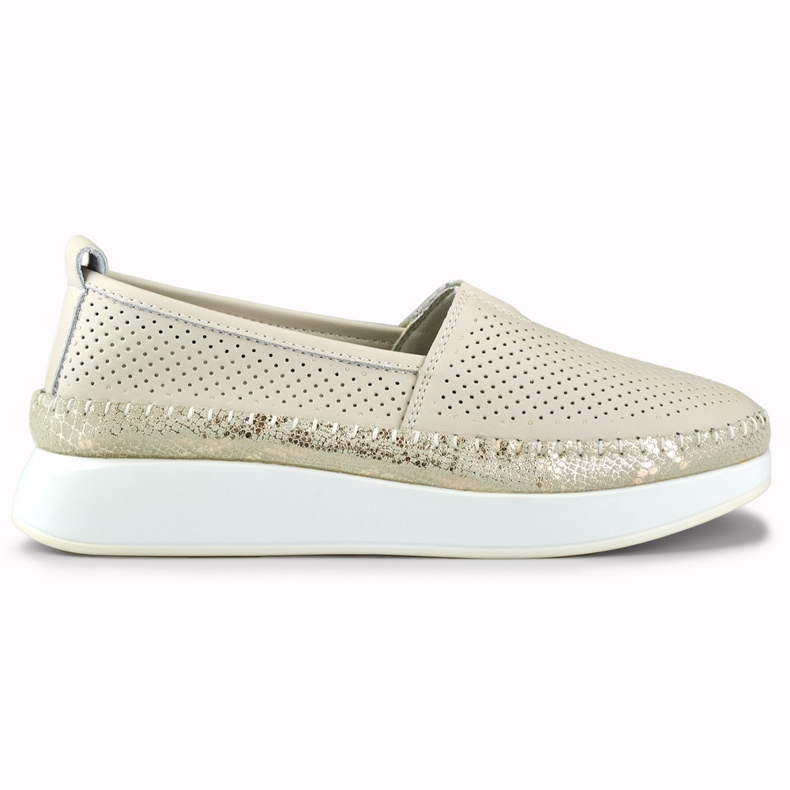 Women's beige openwork leather shoes