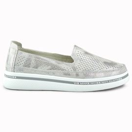 Women's openwork leather shoes silver