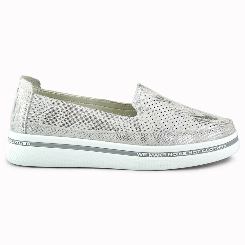 Women's openwork leather shoes silver