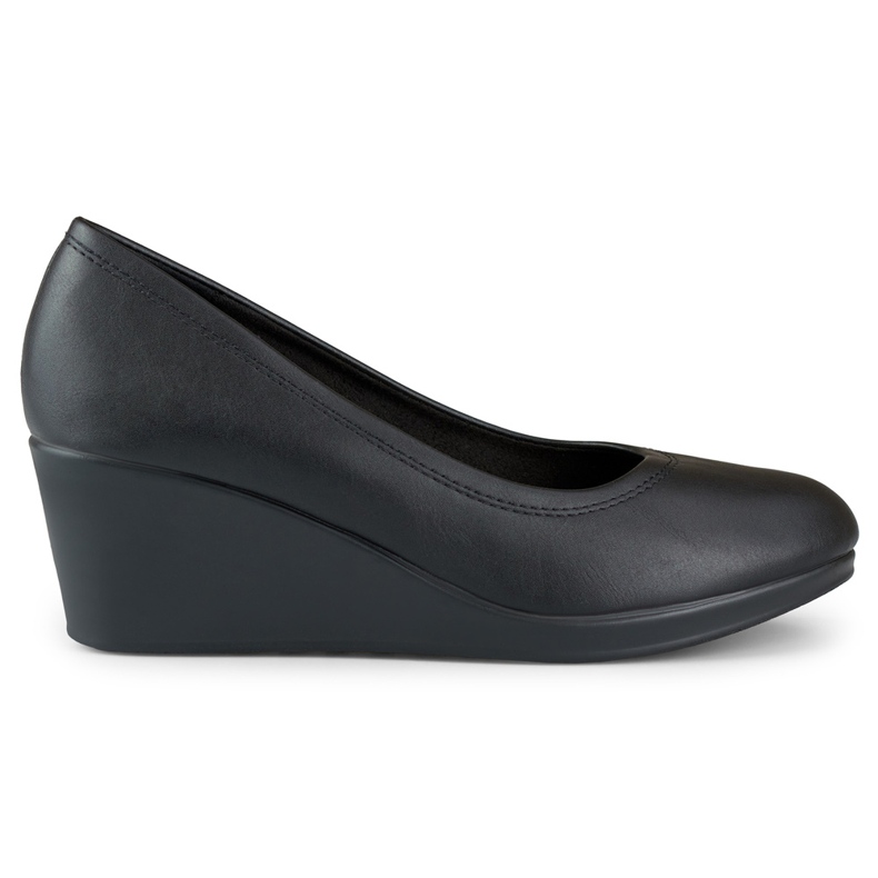 Black pumps on the wedge made of eco-leather