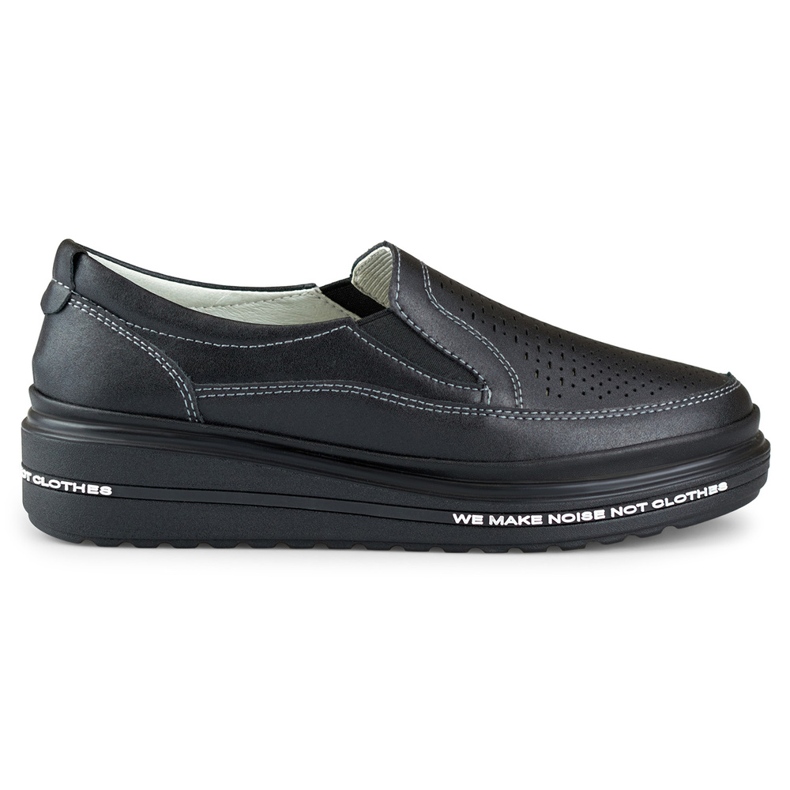 Women's openwork shoes made of natural leather black