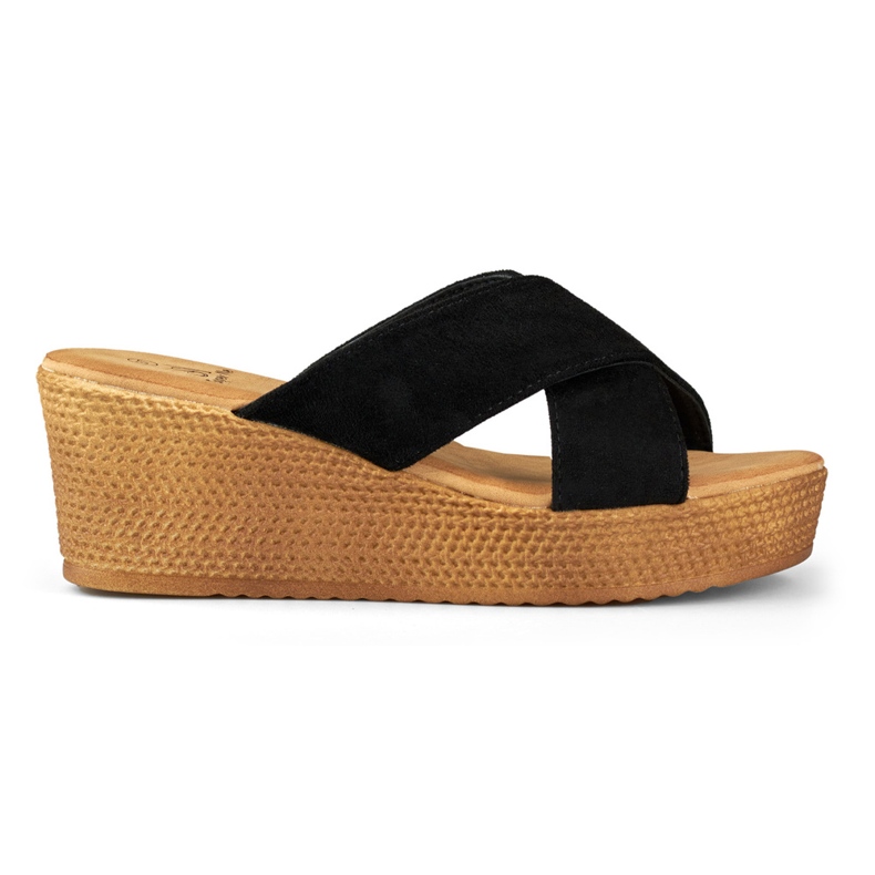Women's black wedge slippers
