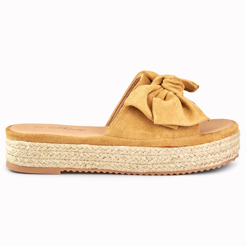 Brown espadrille slides with a bow