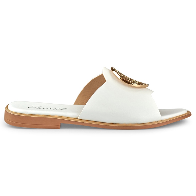 Women's white slippers with gold decoration Women's white slippers with gold decoration