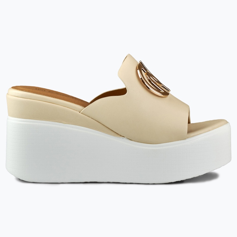 Elegant beige women's wedge slippers