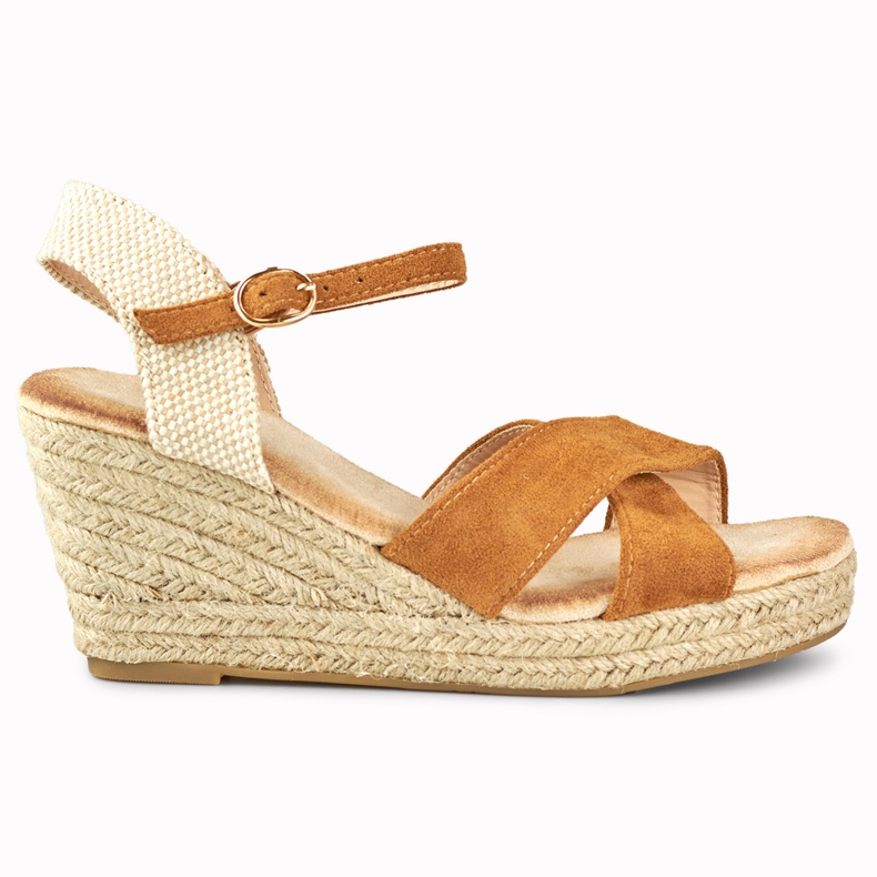 Women's suede espadrilles wedge sandals brown