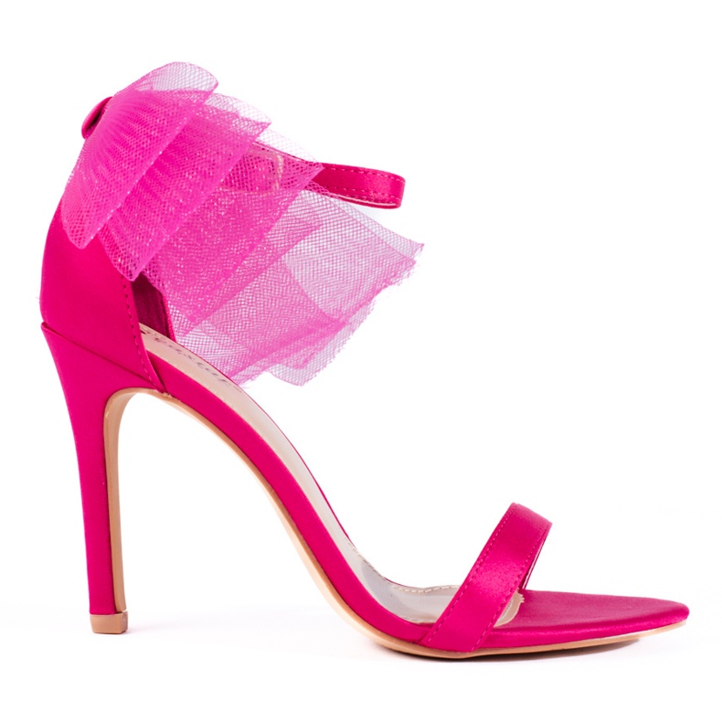 Fuchsia sandal with a tulle bow on the Shelovet stiletto heel pink