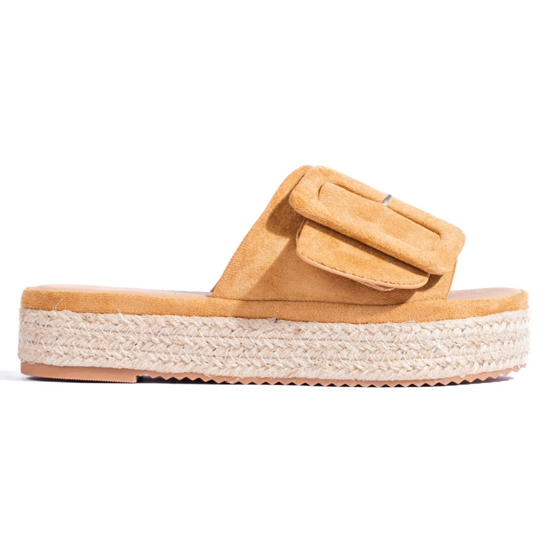 Shelovet camel suede espadrille slides beige