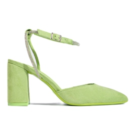 Green suede open heel pumps from Shelovet